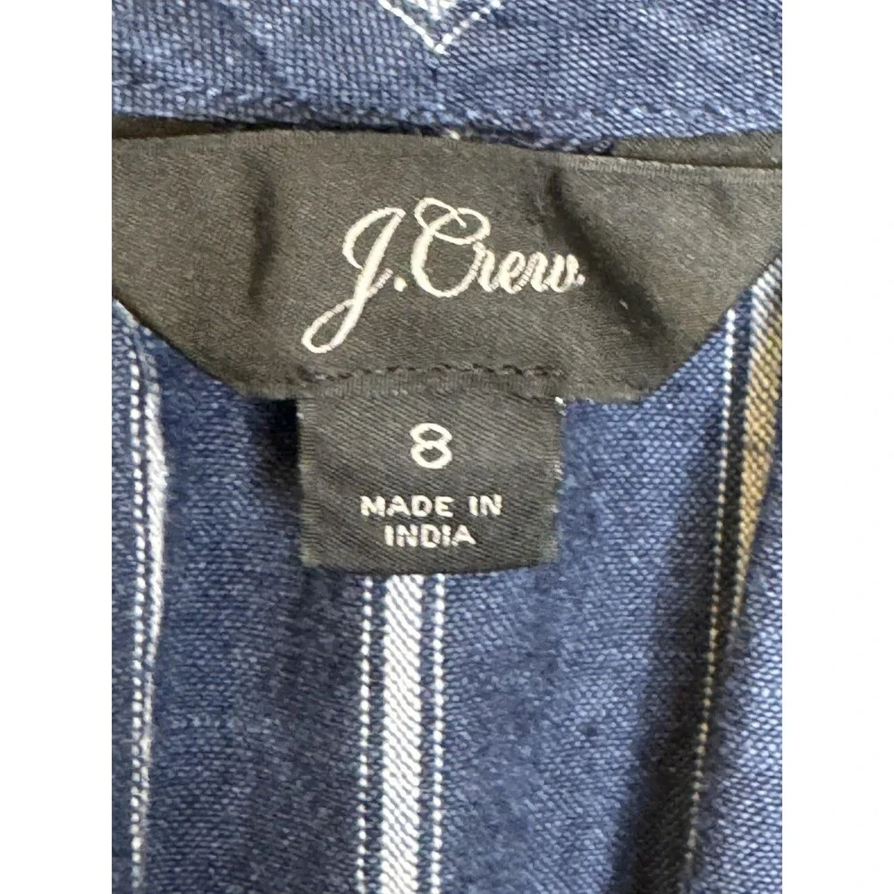 J.Crew Shirt Womens 8 Blue Stripe Drawstring Peplum Button Front Long Sleeve Top